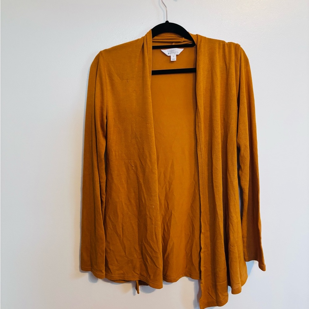 Market & Spruce mustard yellow orange lightweight draped front cardigan size